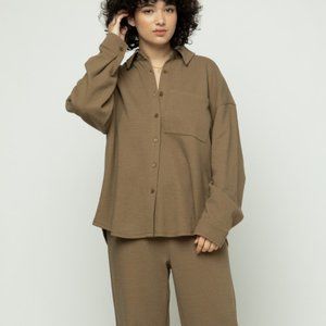 OAK + FORT Camel Cotton Oversized Button Down Top
